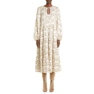 Lafayette 148 Print Long Sleeve Silk Midi Dress in Raffia Multi